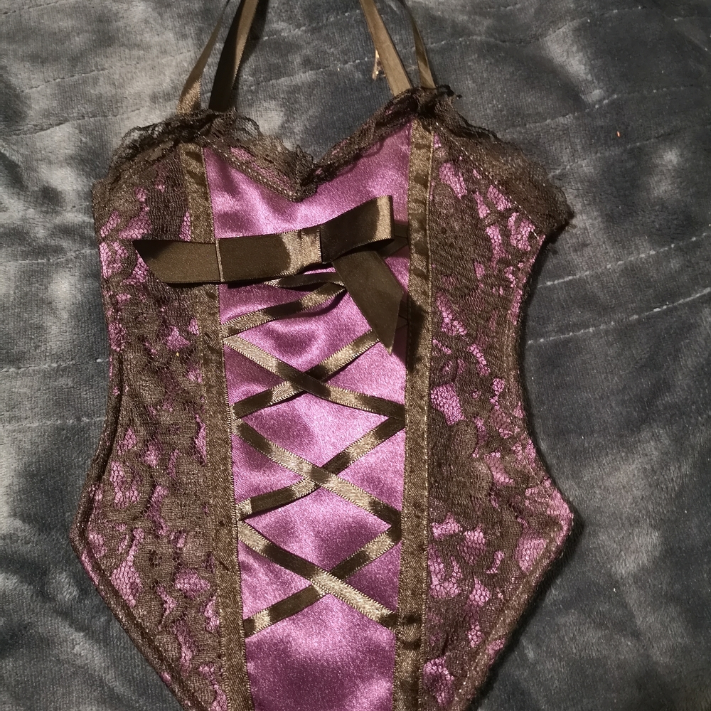 Purple and Black Lace Corset Top
